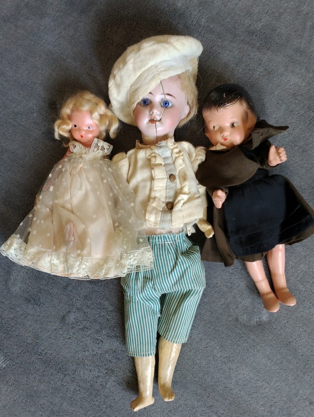 Creepy Antique Doll Lot Of 3, Composition & Porcelain Haunted Room Decor VTG